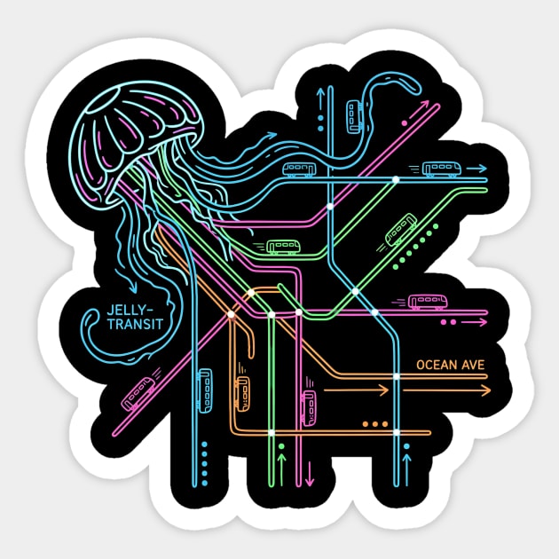 Jellyfish Metro Map – Neon “Jelly-Transit” Sea Subway Sticker by Designed By Marty